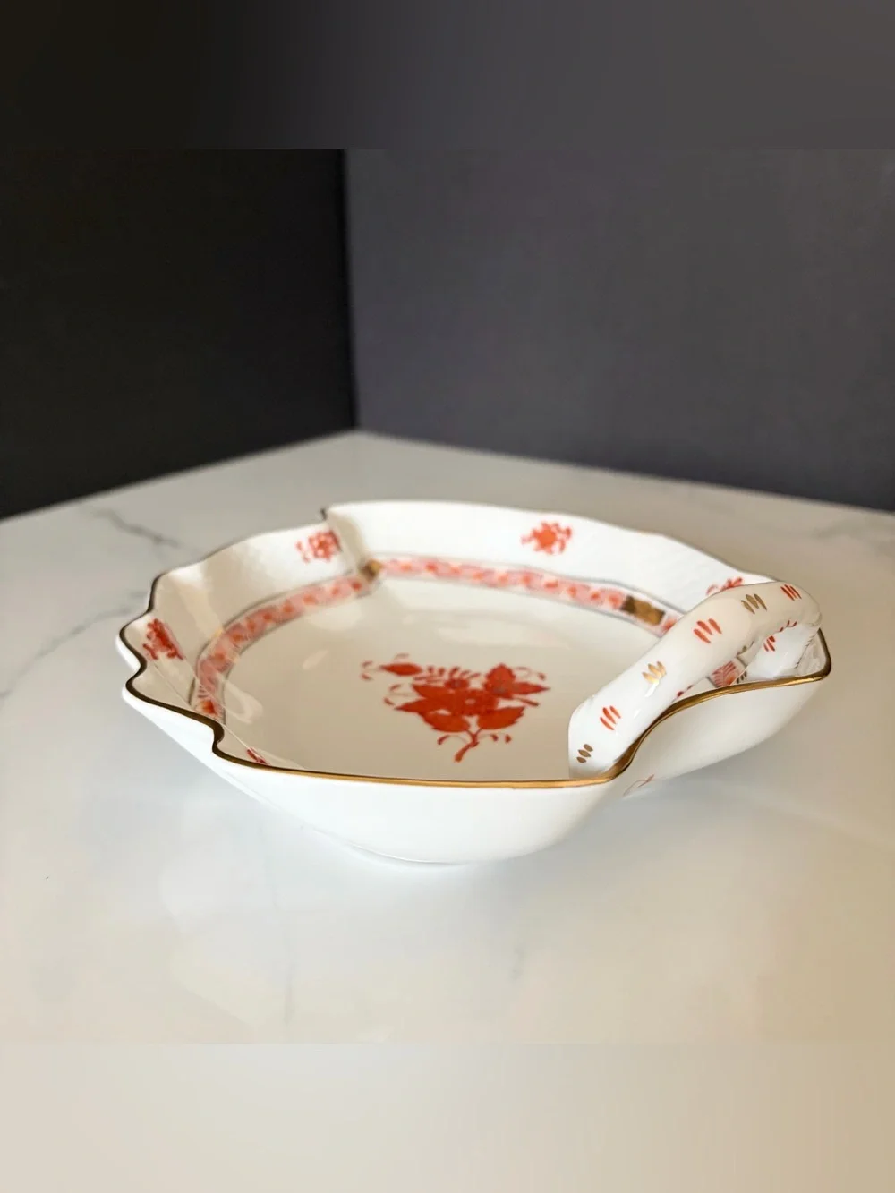 Chinese Bouquet Rust Leaf Serving Dish by Herend